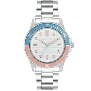 Time and Tru Silver Watch with Blue and Pink Accents